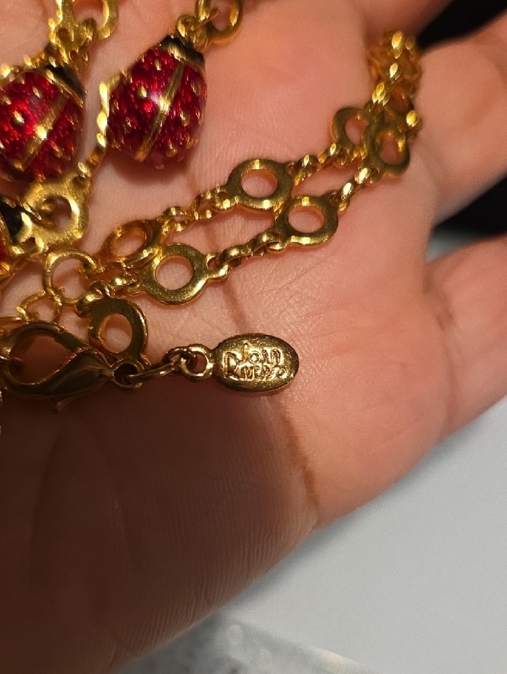 Joan Rivers Gold-Tone Necklace with Red Lady Bug Dangle Beads and Studs - Picture 3 of 14